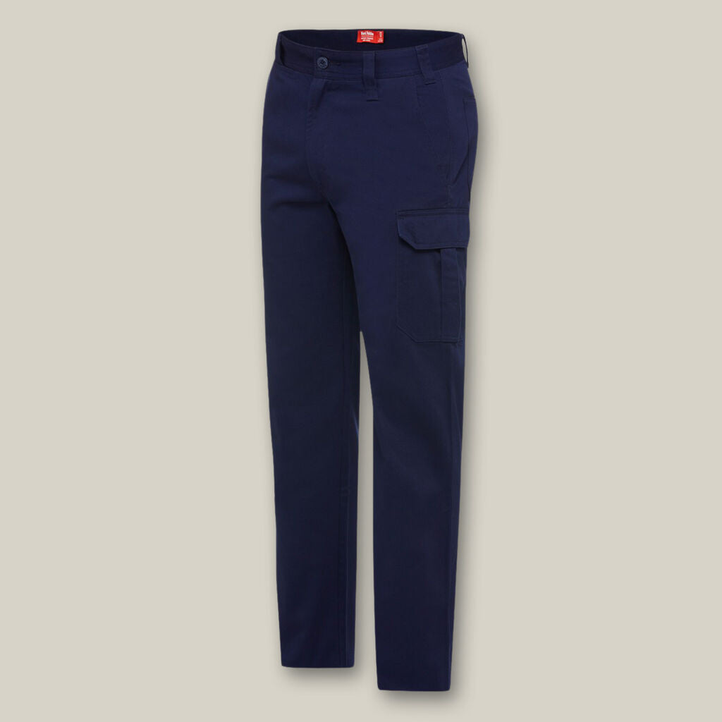 Explorer Shield navy cargo pants with side pocket, shown on a beige background.
