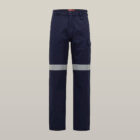 Explorer Shield navy work pants with reflective stripes above the knees.