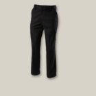 Black cargo pants are shown against a plain beige background. Featuring large side pockets and a button closure, they blend style with utility, ideal for an adventurous day or jotting notes in your Emz A5 Notebook while on the move.