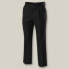 Black dress pants with pleats stand out against a light gray backdrop, showcasing a classic tailored design with belt loops and button closures at the waistband. Theyre as essential to your wardrobe as the Emz A5 Notebook is for capturing your ideas.
