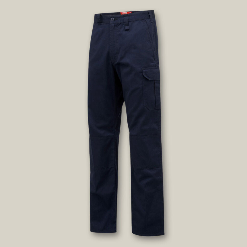 Explorer Shield navy cargo pants with side pocket on a plain beige background.