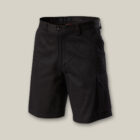 Explorer Shield black work shorts with pockets shown on a plain beige background.