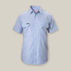 Light blue Explorer Shield short-sleeve shirt with two chest pockets.