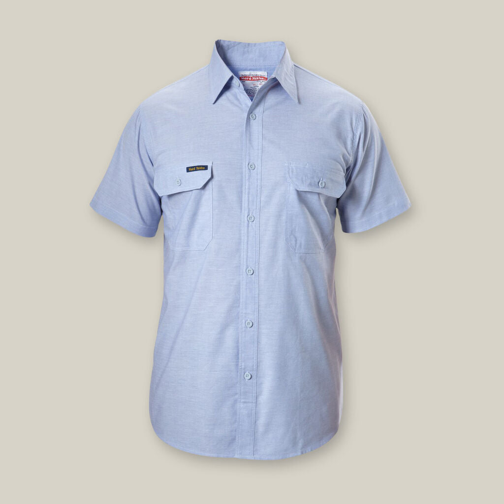 Light blue Explorer Shield short-sleeve shirt with two chest pockets.