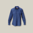 Explorer Shield blue long-sleeve shirt with two chest pockets, shown on a plain background.