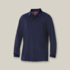 Explorer Shield navy long-sleeve polo with chest pocket and emblem.