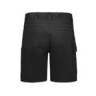 Back view of black cargo shorts with multiple pockets and belt loops.