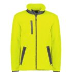 Bright yellow fleece jacket with black zippers and trim, displayed on a white background.
