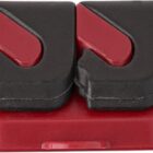 Red and black ice skate blade sharpener on a white background.