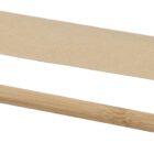 A wooden sketching pencil with a black tip and a removable black cap is placed next to a brown paper sleeve. The sleeve is open on one end, allowing the pencil to slide in for storage.
