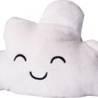 A plush, cloud-shaped pillow with a smiling face design on it. The pillow is soft and has simple, embroidered features including two closed eyes and a curved mouth, giving it a cheerful appearance.