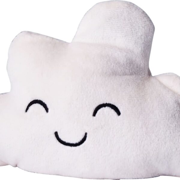 A plush toy shaped like a cloud with a soft, white texture. The cloud features a cute smiling face with closed eyes and a simple black embroidered smile.