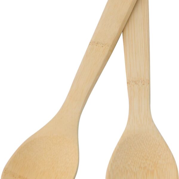 Two wooden kitchen utensils: a spoon and a fork.