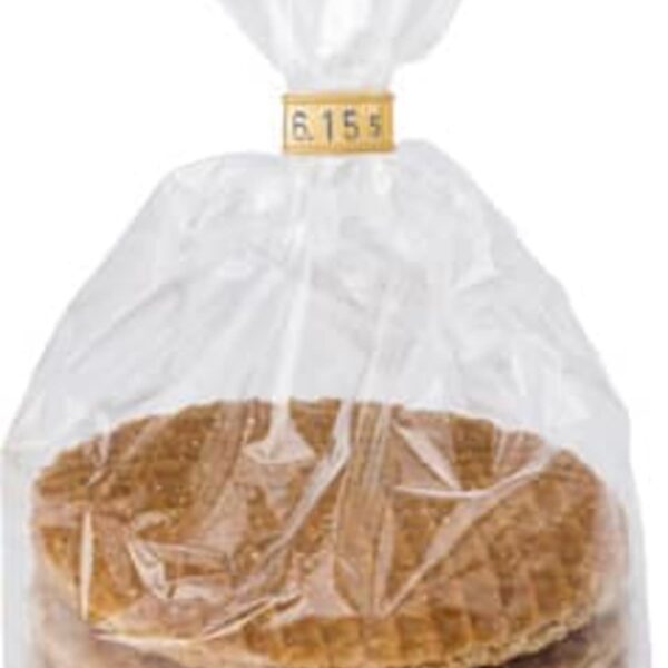Pack of stroopwafels in a clear plastic bag.