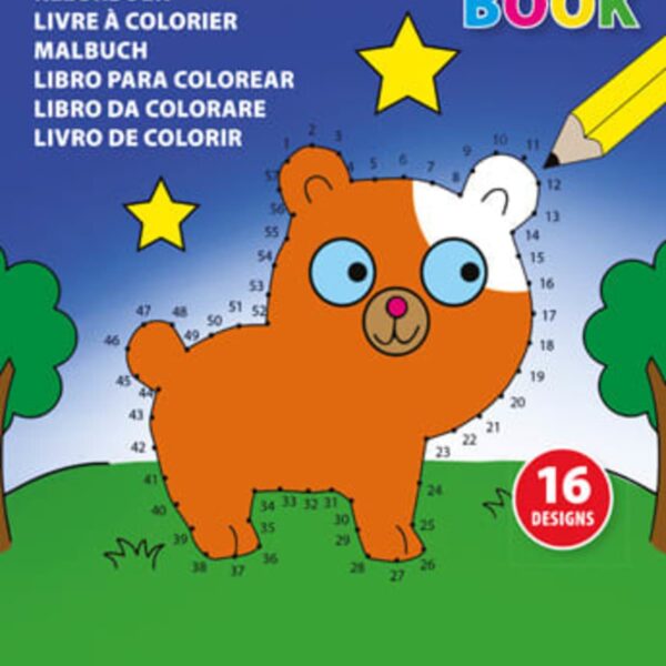 Coloring book cover with bear illustration and multilingual text.