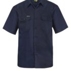Navy blue short-sleeve work shirt with two chest pockets.