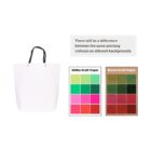 Tote bag with color chart showing print differences on white and brown kraft paper.