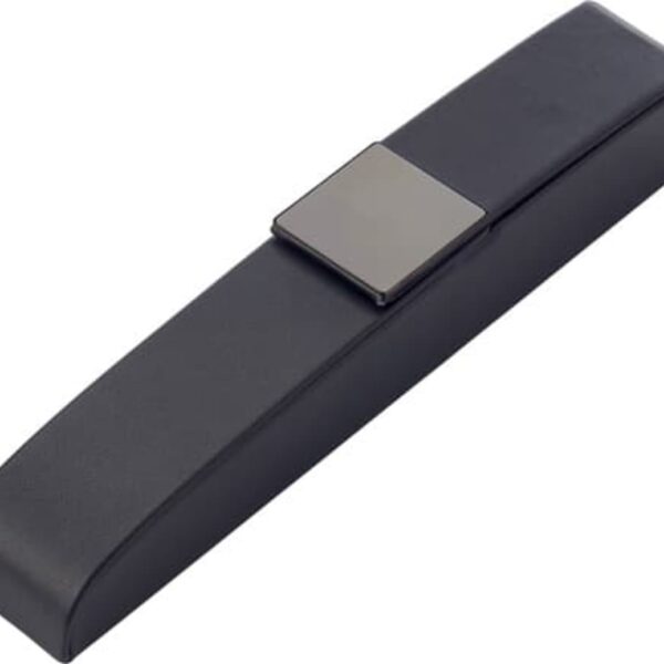 A black rectangular box with a black square label on top.