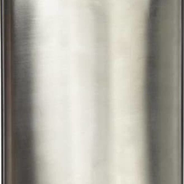 A stainless steel hip flask with a screw cap.