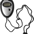 Digital stopwatch with a black cord and a small display showing zeros.