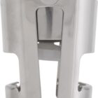 Silver metal champagne stopper with a sleek design and two side clasps.