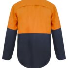 Orange and navy long-sleeve shirt, viewed from the back.