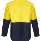 Yellow and navy long-sleeve shirt, shown from the back.