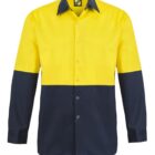 Yellow and black long-sleeve button-up shirt.