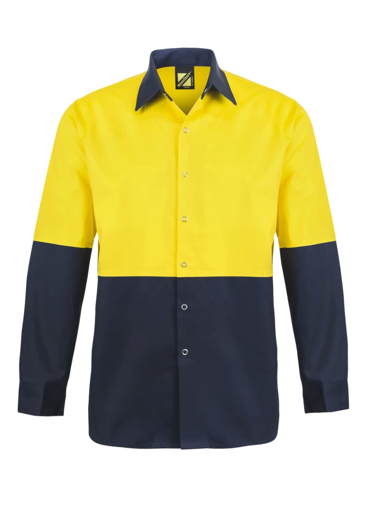 Yellow and black long-sleeve button-up shirt.