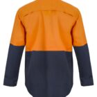 Orange and navy two-tone long-sleeve shirt, shown from the back.