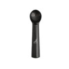 Black ice cream scoop with a wide handle against a plain background.