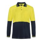 Yellow and black long-sleeve polo shirt with a pocket and collar detail.