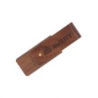 Wooden USB flash drive labeled Avery on a white background.
