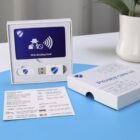 Privacy care kit with RFID blocking card and USB data blocker on a blue and white background.