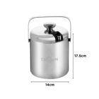 Stainless steel ice bucket with lid, handle, and CROWN logo, 17.5cm tall, 14cm diameter.