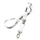 White lanyard with Amway and VIP written in black, featuring a metal swivel hook clasp at the end.