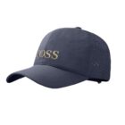 Dark blue cap with gold BOSS text and ventilation holes on the sides.