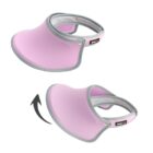 Purple foldable sun visor with a gray edge, shown before and after folding.