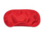 A bright red sleep mask with a smooth, shiny texture. The mask covers the eyes and has an elastic band attached for securing around the head. The fabric appears satin-like and is neatly stitched around the edges.