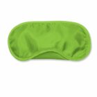 A bright green satin sleep mask with a smooth, shiny surface, designed for covering the eyes.