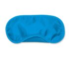 A bright blue silky sleep mask on a plain white background.