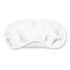 A white sleep mask made of smooth, silky fabric. The mask features a simple, curved design to fit comfortably over the eyes, providing coverage for a restful sleep.