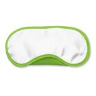 A lime green and white sleep mask with a smooth, shiny surface. The mask is oval-shaped and designed to cover the eyes, providing a light-blocking effect for comfortable sleep.