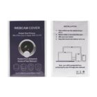 Webcam cover packaging with installation instructions displayed.