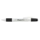 A white and black ballpoint pen with a clip and a retractable mechanism. The pen features the logo SUNillusions printed in black along its side.