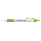 A green and white retractable pen with No Hidden Costs printed on its side. The pen features a textured grip and clip.