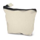 A beige canvas pouch with a black zipper at the top. The pouch has a slightly crinkled appearance, and the zipper is partially visible from the top left to the top right corner.