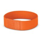 An orange wristband with a simple, flat design and a Velcro-style fastener. The band is circular and made of a textured fabric material.