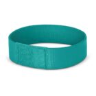 A teal elastic wristband with a rectangular patch securing the ends together. The band appears circular and is displayed on a plain white background.