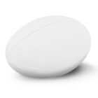 A plain white round ottoman with a visible seam running across the top, placed on a white background.